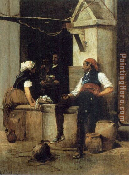Jehan Georges Vibert Chatting by the Fountain